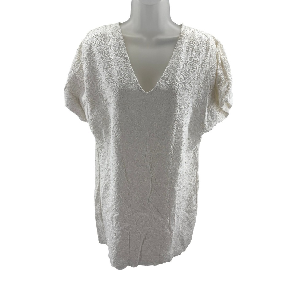 Lauren Ralph Lauren White Eyelet Cotton V-Neck Lined Dress 4 NEW